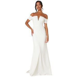 Lulus Maxi Dress Womens M White Wedding Mermaid Off Shoulder Loveliest Aura NEW